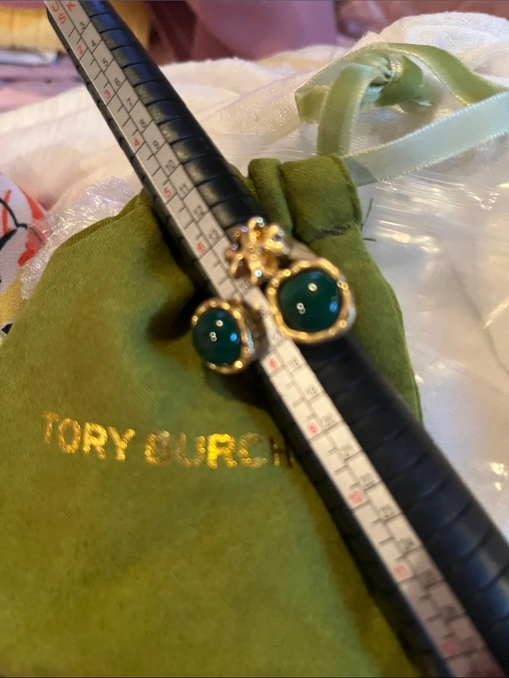 Tory Burch Gold-Tone ring with Emerald Green Stones
